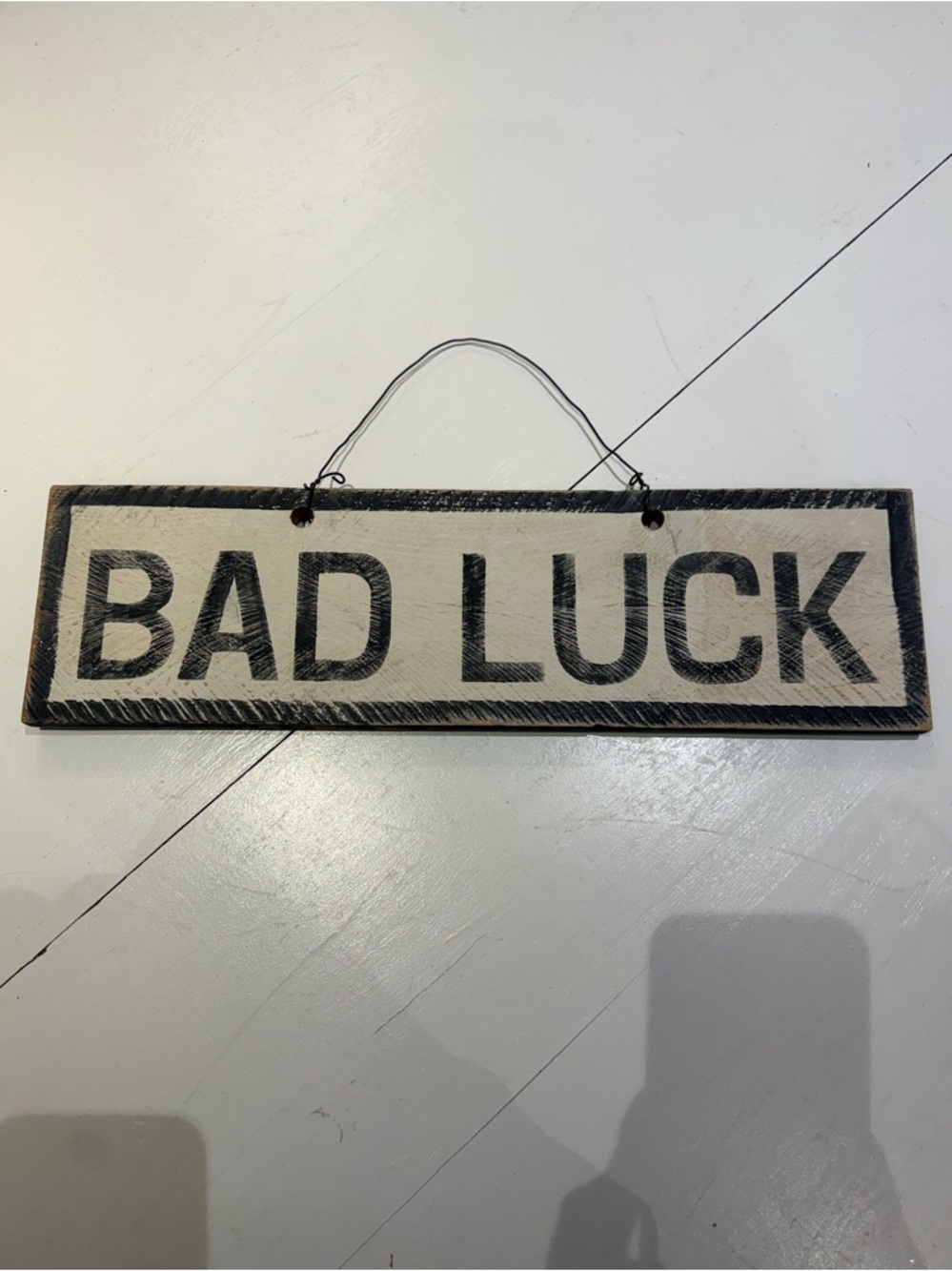 Brandy Melville BAD LUCK Wall Sign - Black and Cream Rustic Plaque